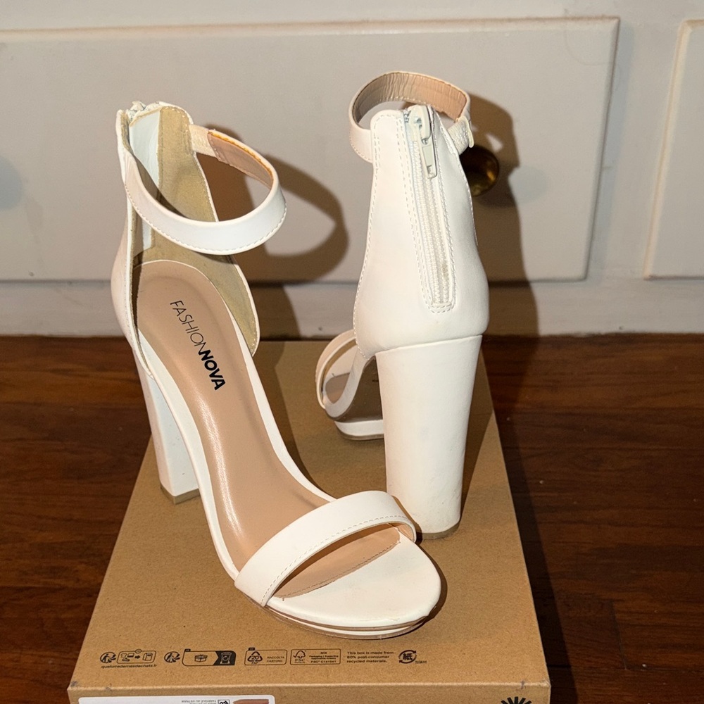 Fashion Nova White Ankle Strap Heels